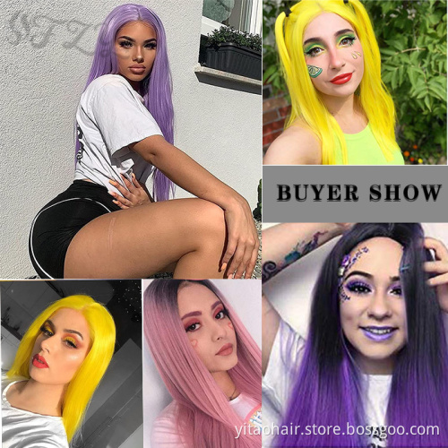 Fluorescent Green Long Straight Synthetic  Wigs Light Green Wig Middle Part good omens cosplay  Wigs for Women